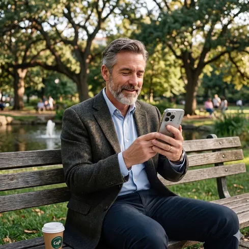 Buyer reviewing transaction updates outdoors on a phone